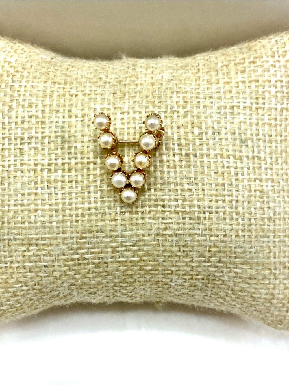 Vintage Gold Pearl “V” Brooch
